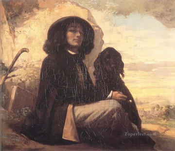  Gustav Obras - Autorretrato Courbet con un perro negro Realista Realista pintor Gustave Courbet
